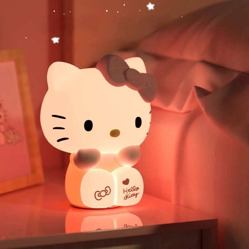 Hello Kitty Night Lamp 3-Color Remote Controllable Color-Changing Eye Protection Bedroom Night Lights Girls Bedlight Table Lamp