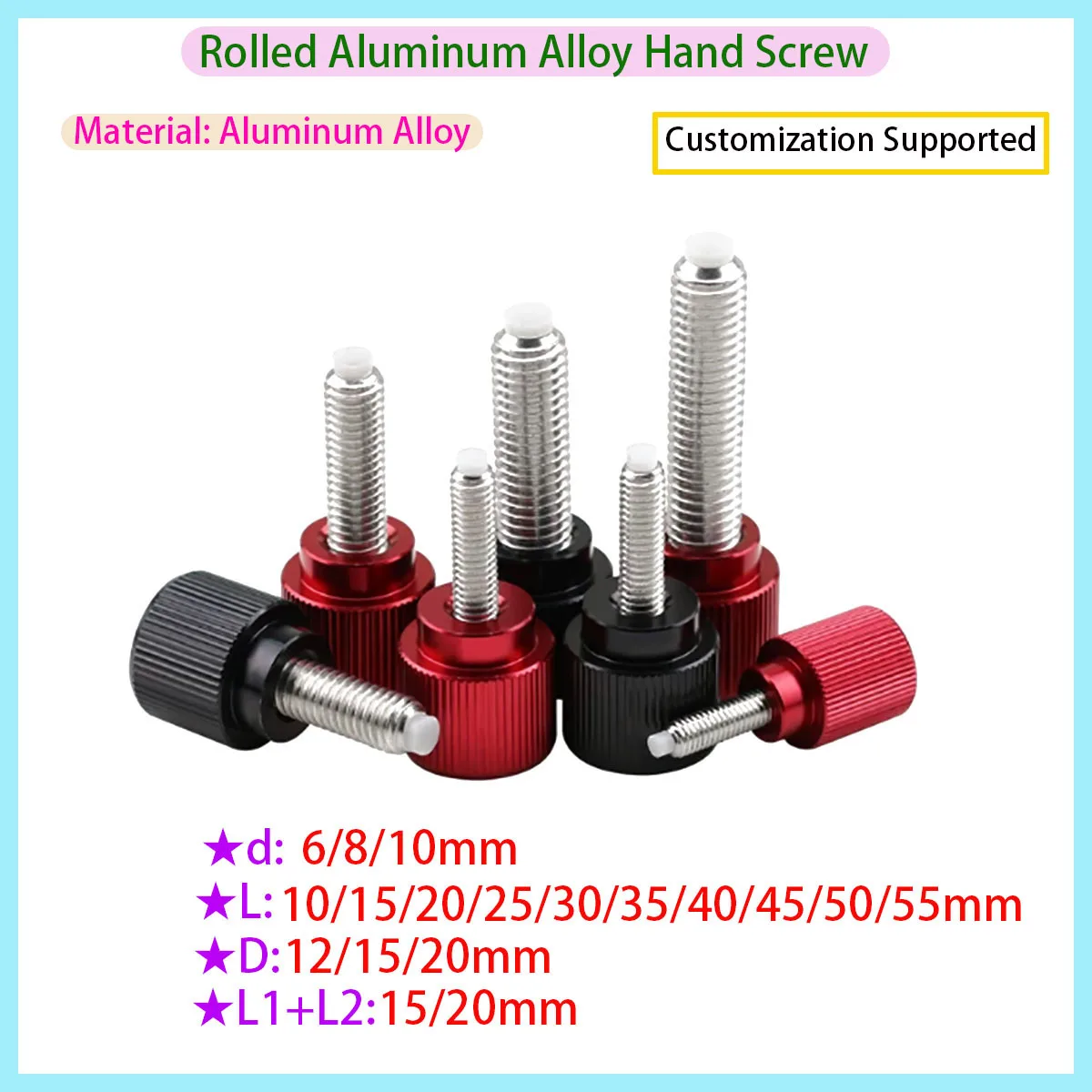 

Aluminum Alloy Rolling Head Screw+stainless Steel Thread with POM Buffer Adhesive, Manually Tighten Bolt M6 M8 M10