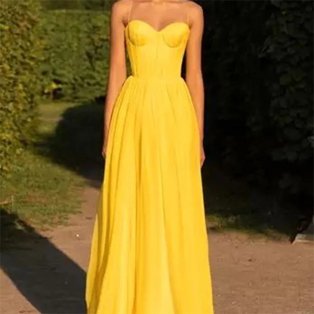 

Fashion Yellow Prom Dresses Classic Long Spaghetti Strap Sleeveless High Quality A Line Sexy Banquet Wedding Evening Gowns 2025