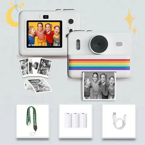 Çocuk kamerası anında baskı oyuncakları, Polaroid küçük kamera, USB şarjlı, üç rulo termal baskı kağıdı, hediyeler