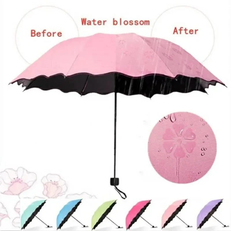 6 Color Fun Creative Water Blossom Umbrella Women's Fashion Folding Flouncing Umbrella Double Layer Windproof Anti Uv Umbrella