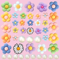 New 1-14Pcs 5 Petal Flowers Shoe Charm For Accessories Pearl Sandals Buckle Wristband Decor Pins Girls Women Gifts