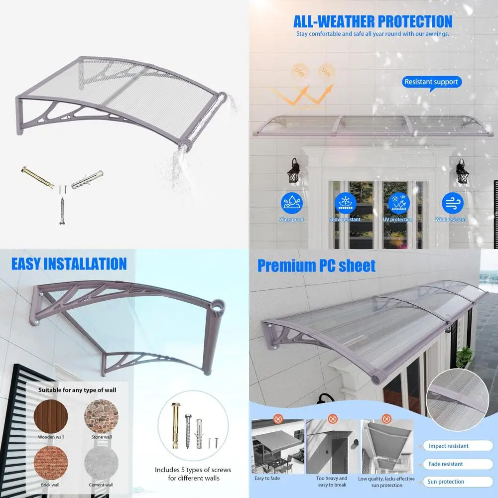 

Polycarbonate Front Door Awning - 32x40 Inches, Separate Drainage, UV Protection, Exterior Rain Defense