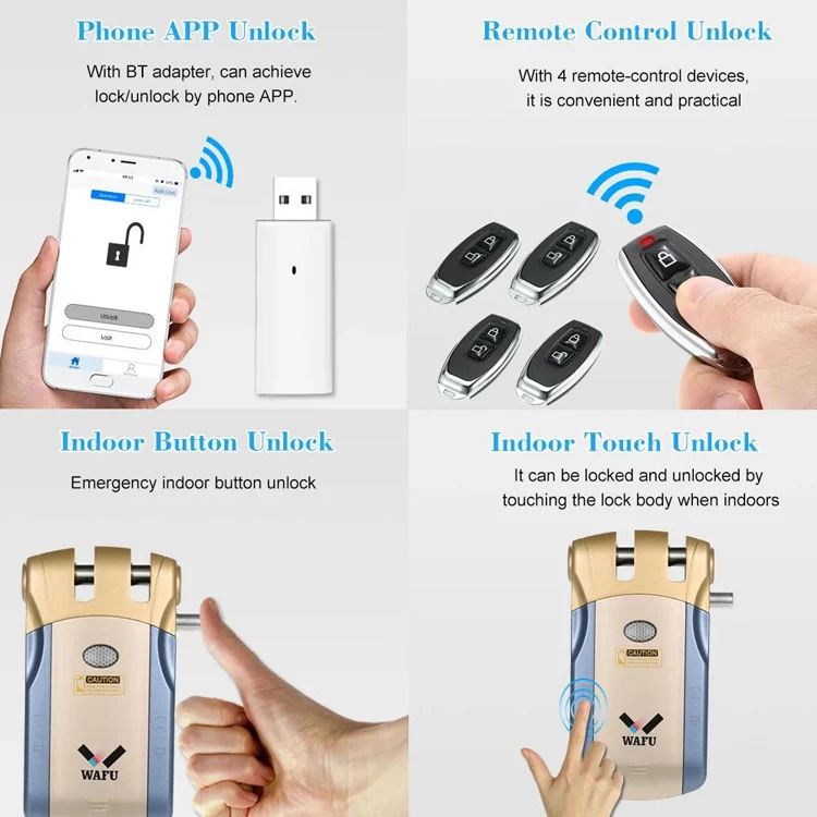 Wafu 010 Door Lock Tuya Wifi Smart Lock Wireless Electronic Door Lock Phone Control Invisible Lock Remote Control Touch Locks