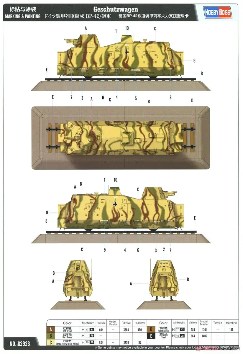Camión portador de soporte de potencia de fuego de tren blindado ferroviario BP-42 de Alemania 1/72 82923