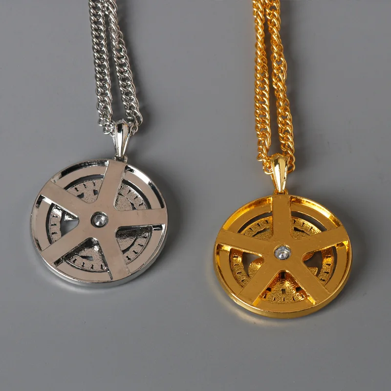 Mode cristal grand Raotatable Dollar américain collier signe d'argent pendentif collier hommes Hip Hop bijoux