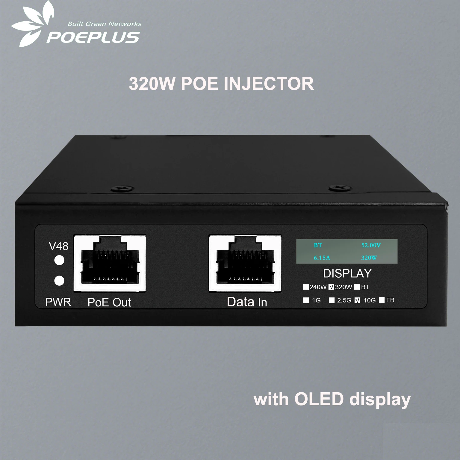 

Промышленный инжектор POE с входом постоянного тока, 1G/2,5G/10Gbps, 90 Вт/165 Вт/240 Вт/320 Вт, выход POE с OLED-дисплеем