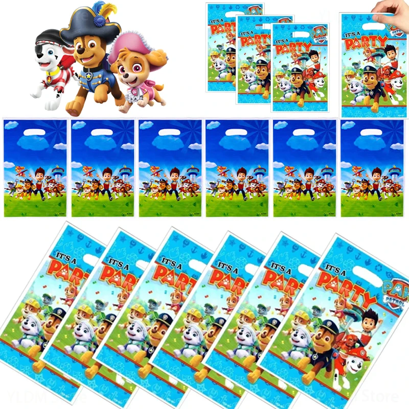 10pcs PAW Patrol Gift Bag Anime Children Birthday Party Plastic Candy Bag Snack Packaging Bags Party Favors Supplies Decoration