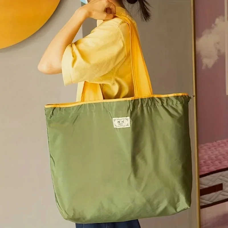 Reusable Shopping Bag, Large Capacity Foldable Drawstring Eco-friendly Storage Bag, Casual Shopping Shoulder Bag