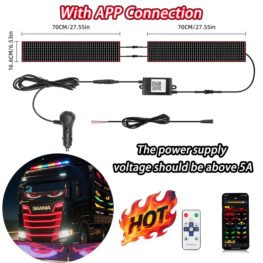 LED Truck Auto Devil Eye LED Pixel Paneel Licht Auto voorruit Truck Eye Voor Board Voorruit 12V Auto Graffiti scrollende vrachtwagen lig