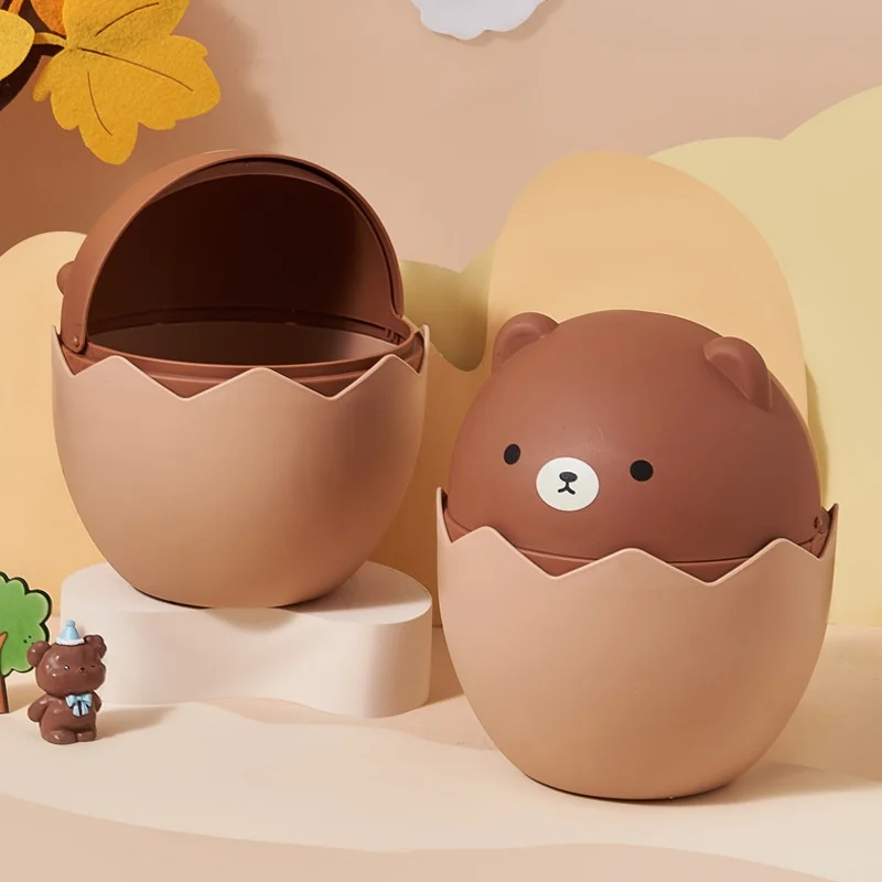 

Duck bear broken shell chicken desktop trash can shaking lid paper basket bedroom bedside table mini cute plastic storage box