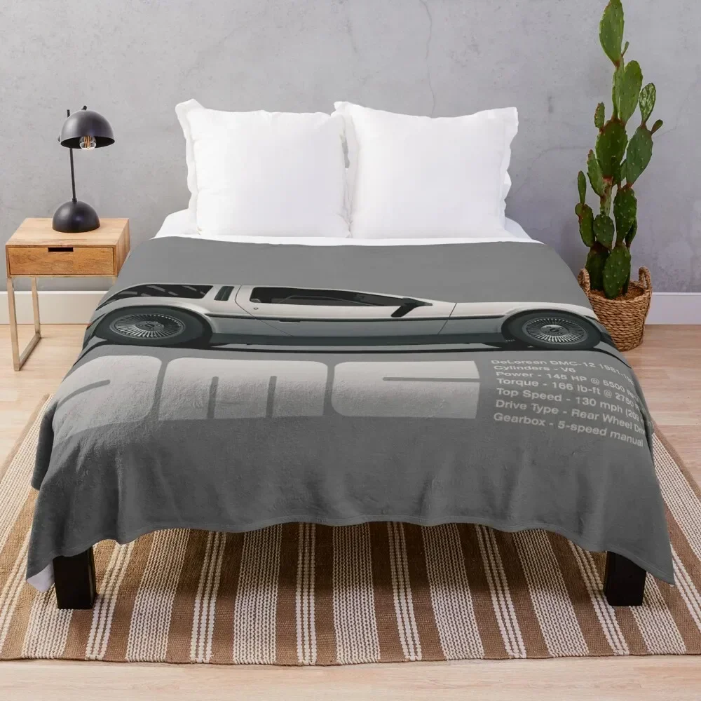 DeLorean DMC-12 cartoon retro style car side view with specs Throw Blanket Baby Blankets For Sofas Giant Sofa Blankets