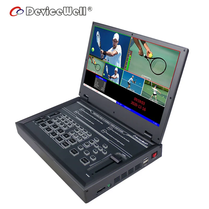 DeviceWell HDS9125 New 5-CH 4 For 1 DP Aluminum Video Switcher With PGM/Multiview Outputs For OBS Streaming