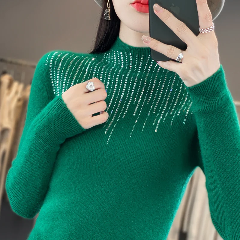 2023 Women\'s Cashmere Sweater Fashion Sweater with Diamond Embedding Sweater Women\'s Pullover Women\'s Knitwear