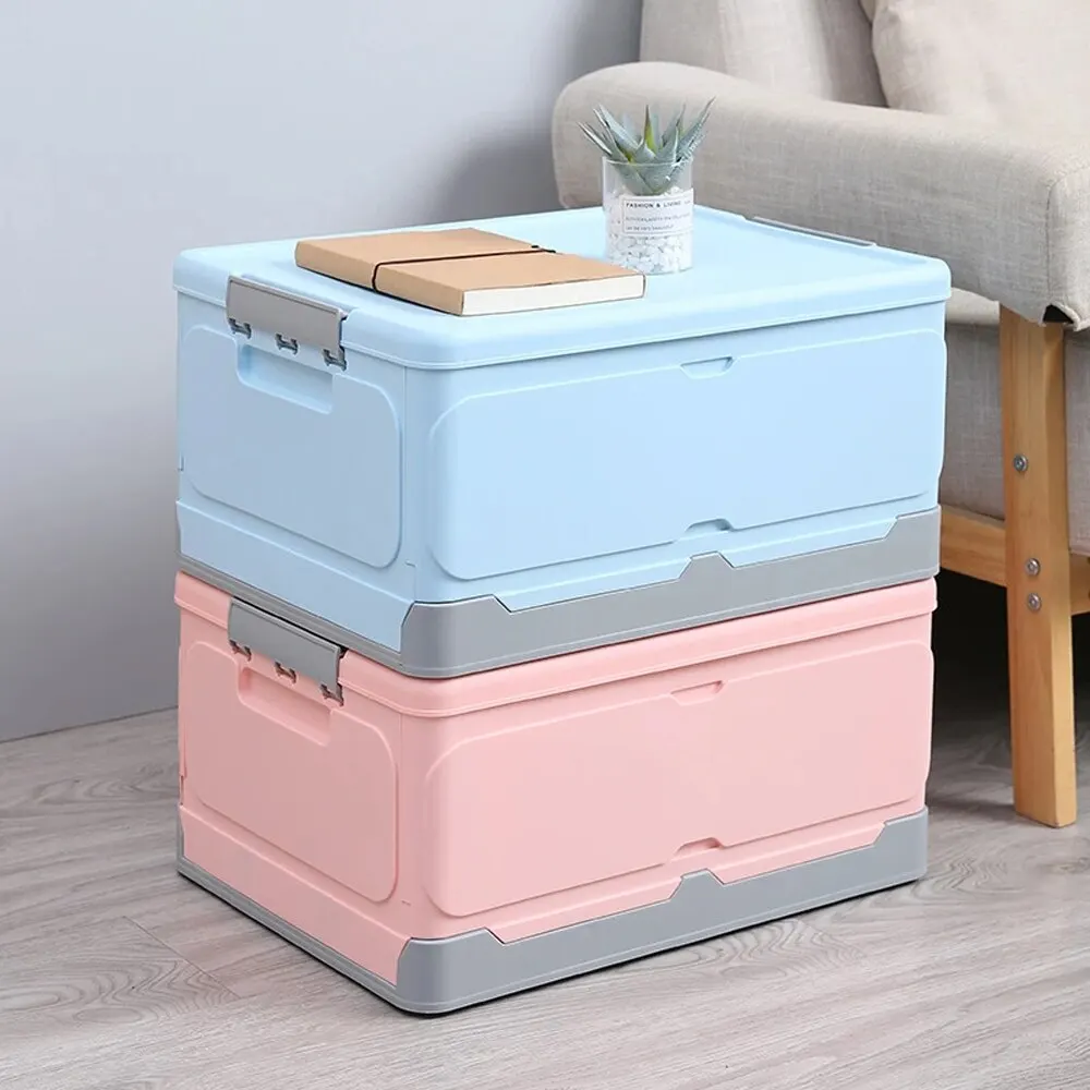 Folding Storage Box Plastic Books Toys Large Capacity Portable Car Storage Crate Closet Organizer Stackable Case