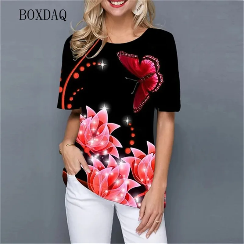 Short Sleeve Flower Women T-Shirts Summer 3D Floral Print Streetwear Pullover T Shirt 6XL Big Size O-Neck Casual Breathable Tops