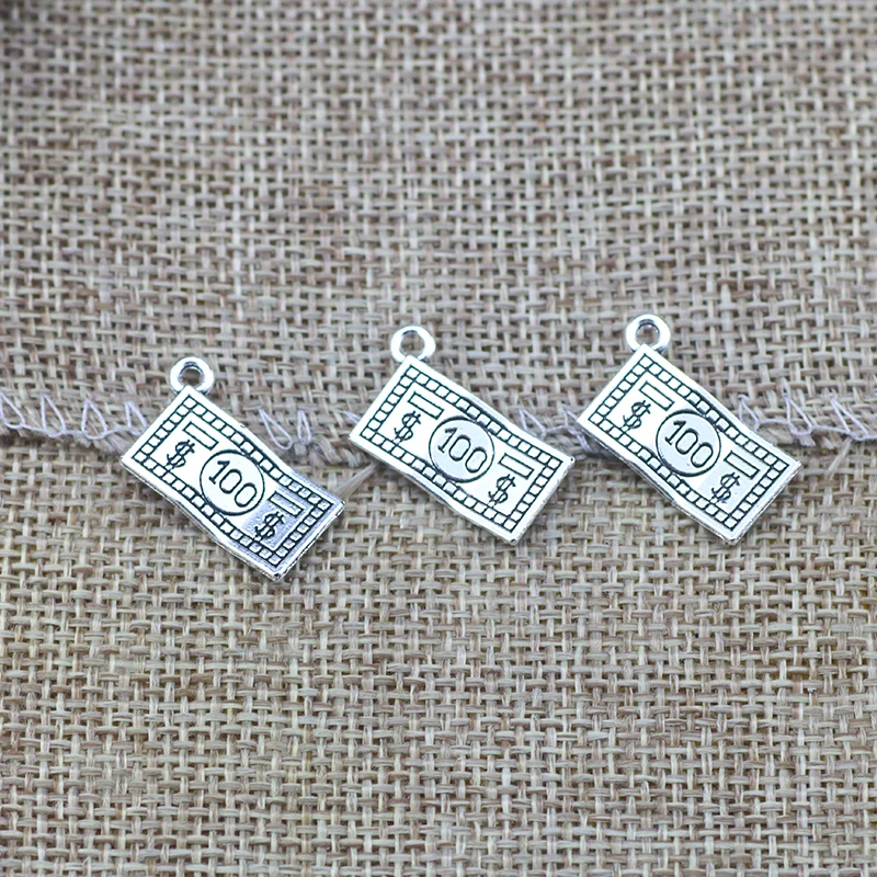 15 Pieces 13*21mm Mixed Alloy Antique Silver Color Money Bill Charms Bracelet Pendant Accessory For DIY Jewelry Making