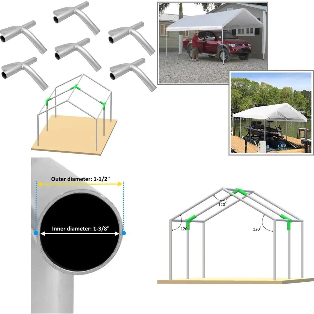 

Galvanized 3-Way and 4-Way Canopy Fittings for High Peak Carport and Shelter Deck Shed Frame, 6-Pack Set