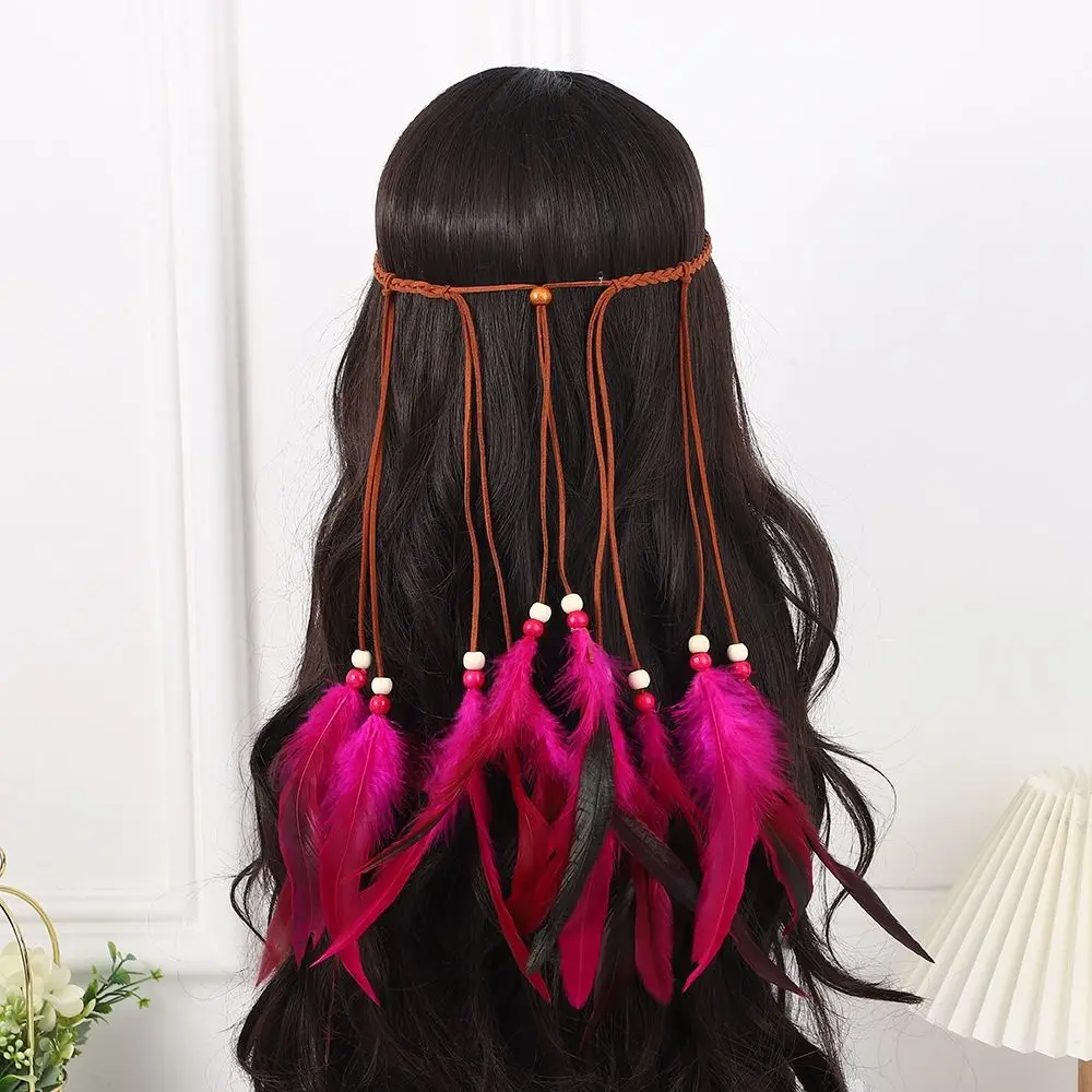 Cascading Tassels Bohemian Tassel Headband Braided Cord Hand-tied Plumage Long Feather Headpiece Natural Earthy Tones