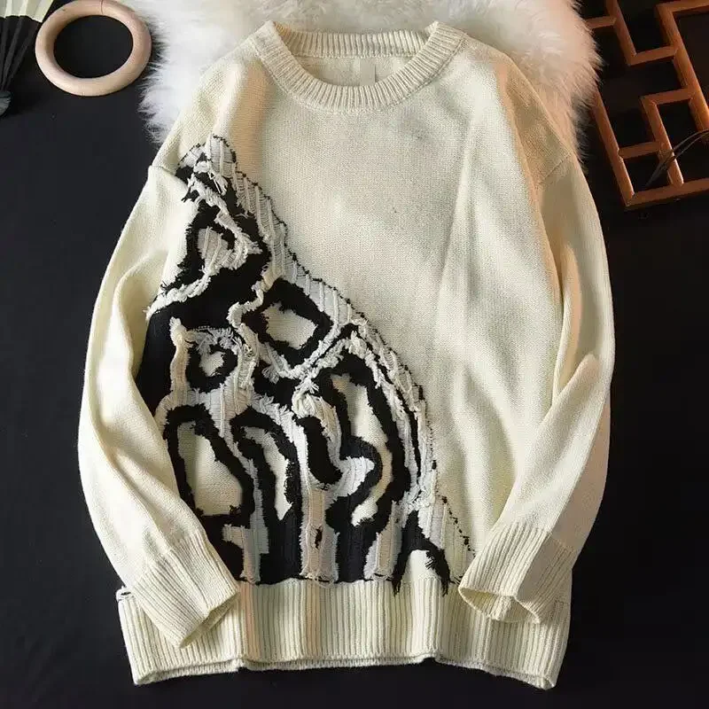 

Мужской вязаный свитер с круглым вырезом, модный стильный осенне-зимний новый стильный базовый слой, модный свободный универсальный топ