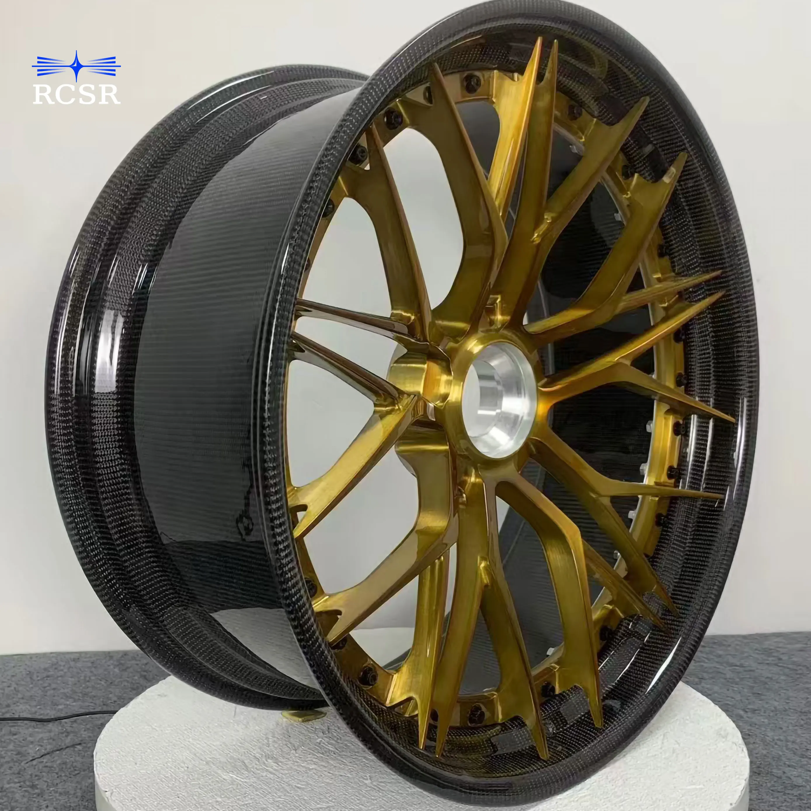 JT RCSR High Quality 18-25 Inch Carbon Fiber Wheels Alloy Forged Rims Customizable PCD 5*112/120/114.3 Bronze For Luxury Car