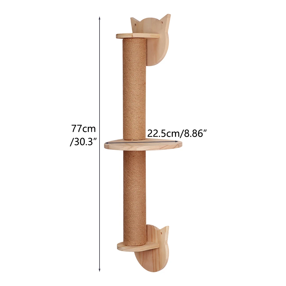 77cm Cat Activity Tree with Scratching Posts Wall Mounted Sisal Scratcher Pine Wall Climbing Hammock for Indoor Cats Accessories