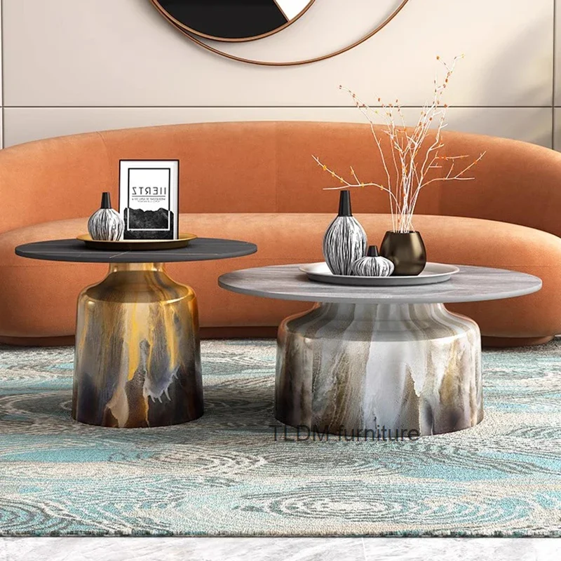 Japanese Designer Modern Coffee Table Marble Stone French Round Low Side Table Nordic Set Mueble Salon Living Room Decoration