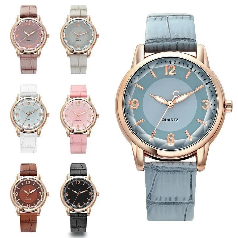 

Leather Strap Ladies Watch Polygon Glass Luxury Women clocks Dial Quartz Creative Fashion Quartz Watch