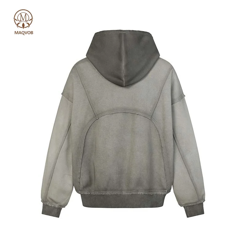 MAQVOB EU US Size Luxury Quality Casual Hoodie Street Wear  Autumn Oversize Washed Distressed Men Zipper Hoodie