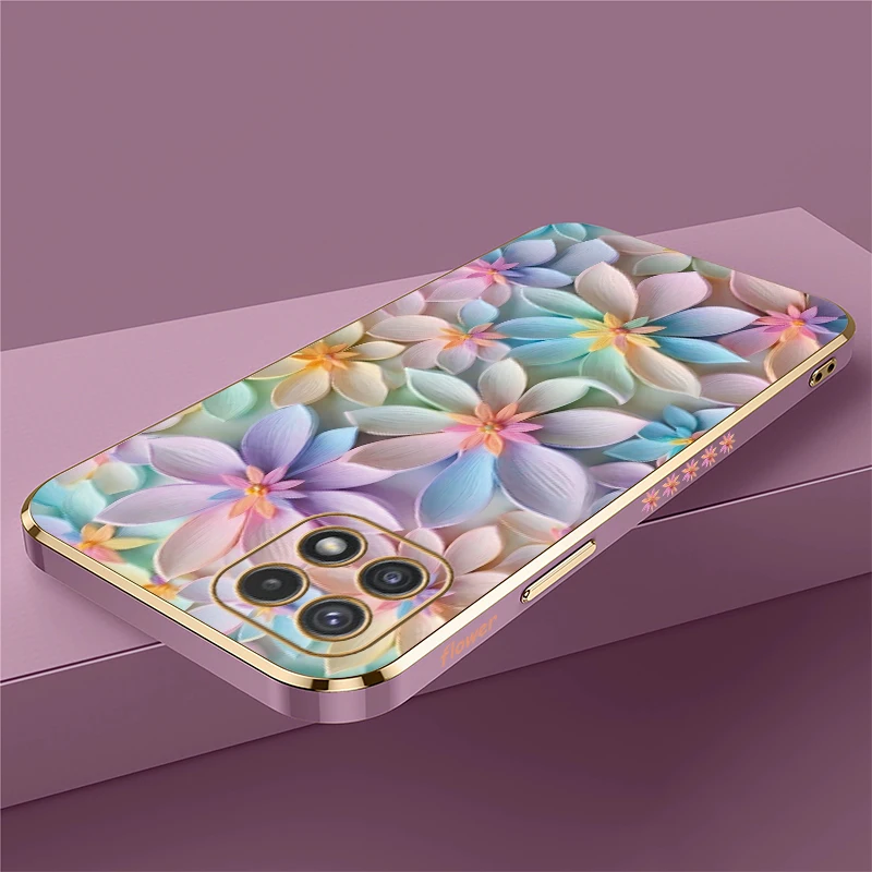 สําหรับ Samsung Galaxy A52 A52S A42 A72 4G 5G A32 A22 A7 2018 โทรศัพท์กรณีหรูหราชุบซิลิโคนนุ่มกันกระแทกดอกไม้ Capa