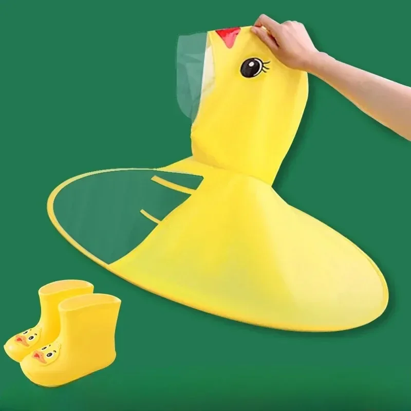 

Yellow Duck Flying Saucer Children's Raincoat Cartoon Baby Umbrella Children's Rain Shoes Set One-piece Student Girl Umbrella