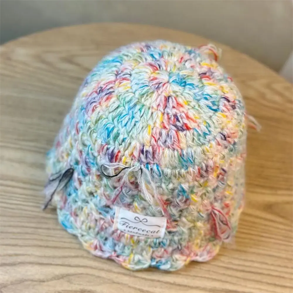 قبعة صوفية ملونة محبوكة مقاومة للرياح ، آذان واقية من القوس الحلو ، قبعة بلا لجام ، الخريف والشتاء