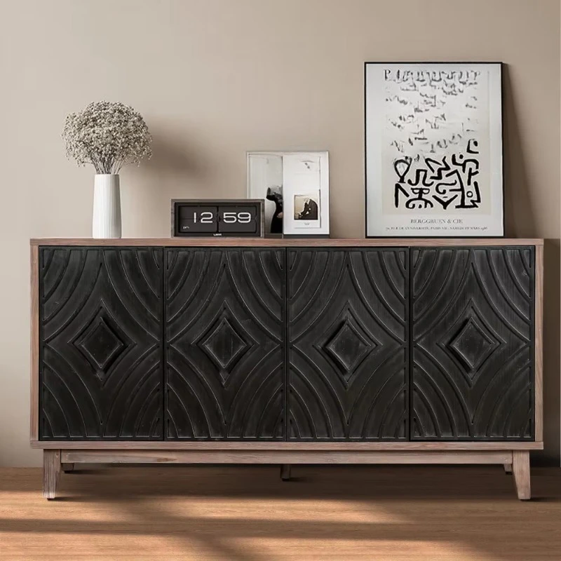 Modern Simple Side Cabinet Solid Wood Legs Rhombus Pattern Locker