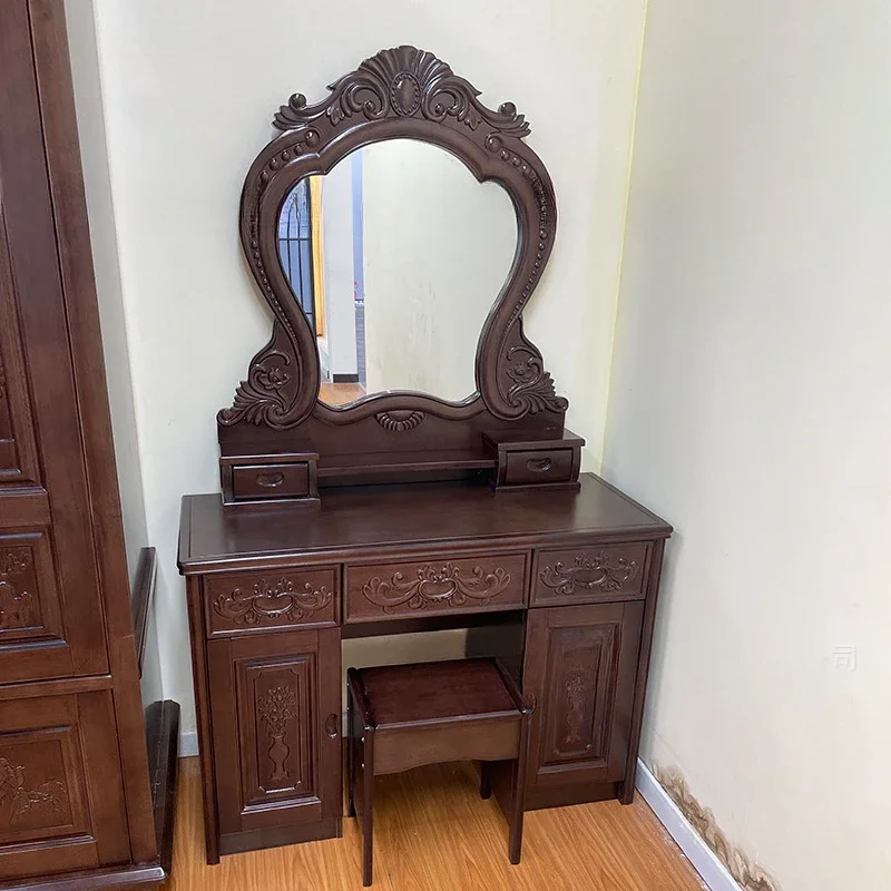 Villa furniture rosewood solid wood bed wardrobe dresser carved large apartment bedroom full set of furniture