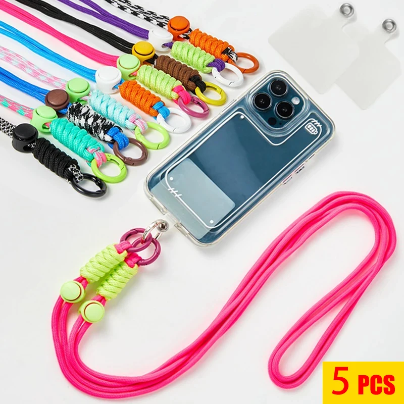 5 Piece Lanyard Slanted Shoulder Strap Key Chain Key Ring Adjustable Braided Lanyard with Replacement Patch for Mobile Phone Acc