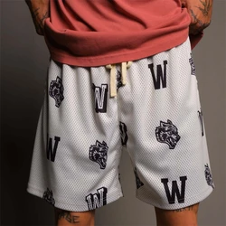 Pantalones cortos con estampado de cabeza de Lobo para hombre, pantalón informal de malla, secado rápido, fitness, ejercicio, verano, nuevo