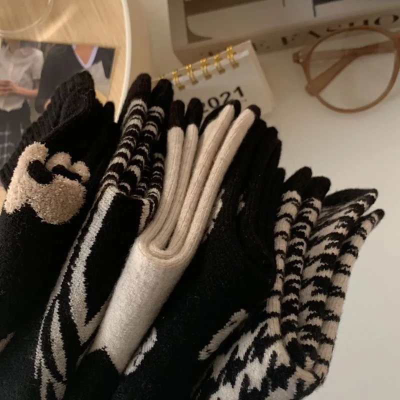 5-paar dames schattige kleine beer halfhoge sokken modieuze en veelzijdige bloemenprints ademend zacht comfortabele casual sokken