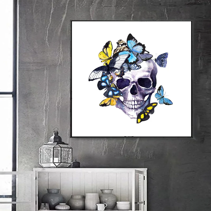 5D DIY Diamond Painting Skull Horror Art Diamond Embroidery Full Round Drill Flower Skull Picture Mosaic Cross Stitch Home Decor