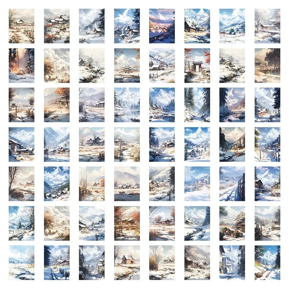 60Pcs Beautiful winter snow scenery graffiti stickers DIY waterproof decoration luggage notebook scrapbook skateboard guitars