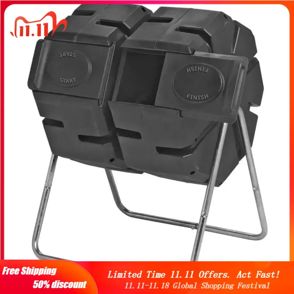 Dual Batch Compost Tumbler 100% Recycled Plastic Outdoor Compost Bin Heavy Duty Dual Rotating Tumbling Composter Bin Holds