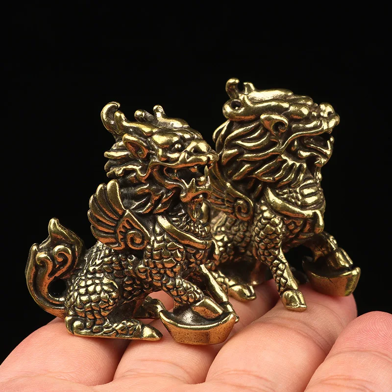 Statue de Bête Mythique Alberoise en Bronze Antique Qi Lin, Ornements d\'Animaux en Cuivre, Porte-Bonheur, Décorations Feng Shui pour la Maison et le