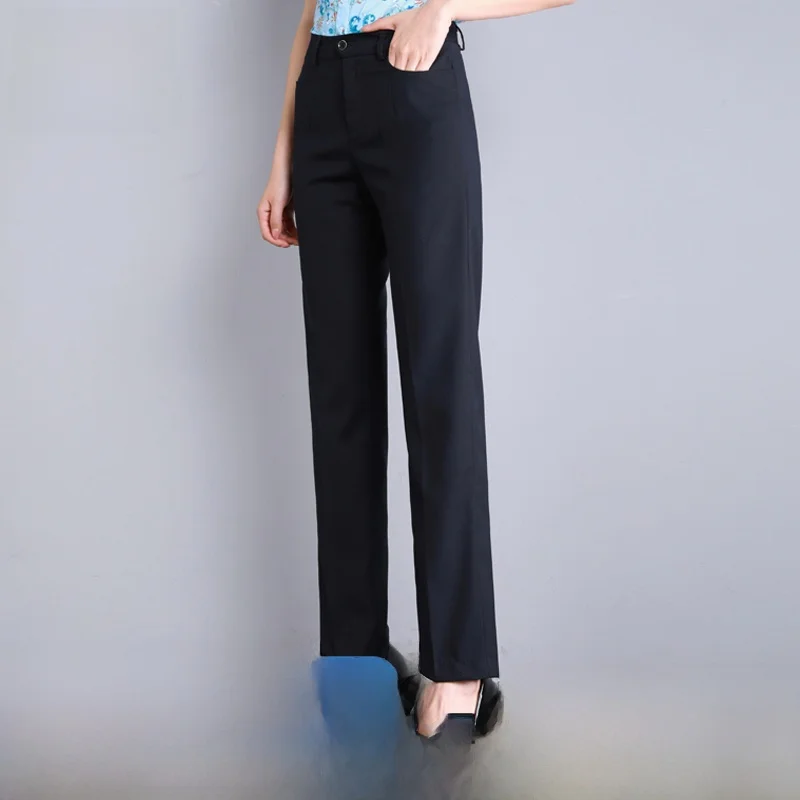 

New Women's Deep Blue Workwear Trousers OL Style Straight Leg Long Pants mid Waist Polyester Material Suiting Utility Pants