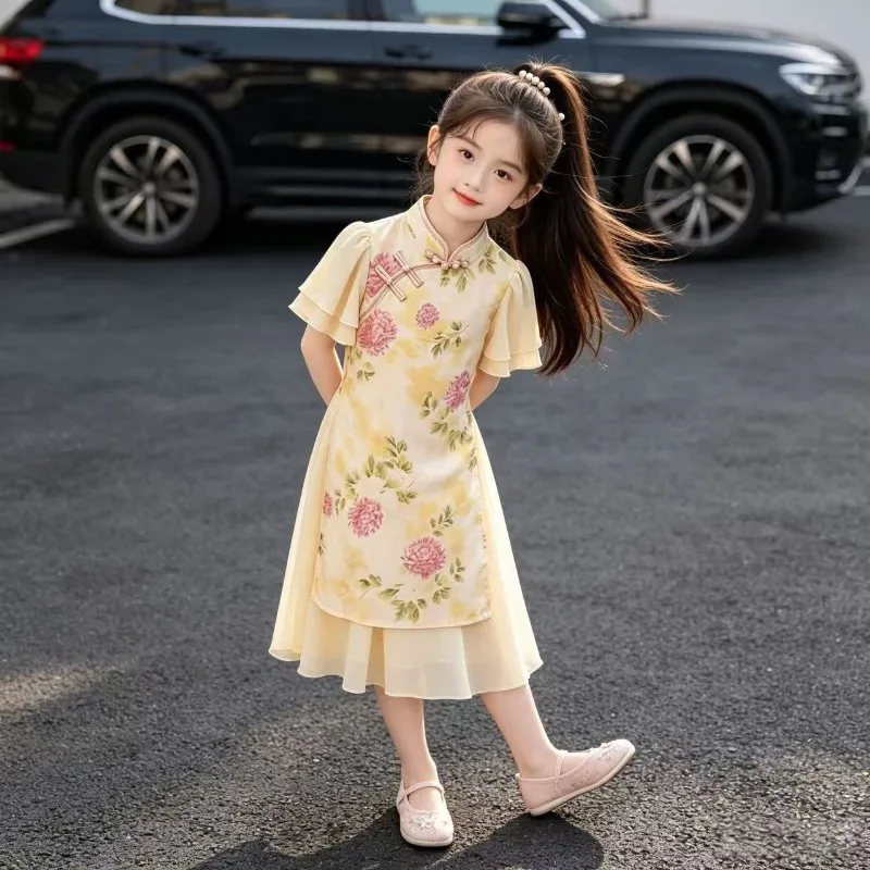 New Summer Girls Tulle Sweet Lovely Chiffon Tight Waist Dress for Kids Clothes Party 3 Girl Clothing Clothes Dress Baby Princess