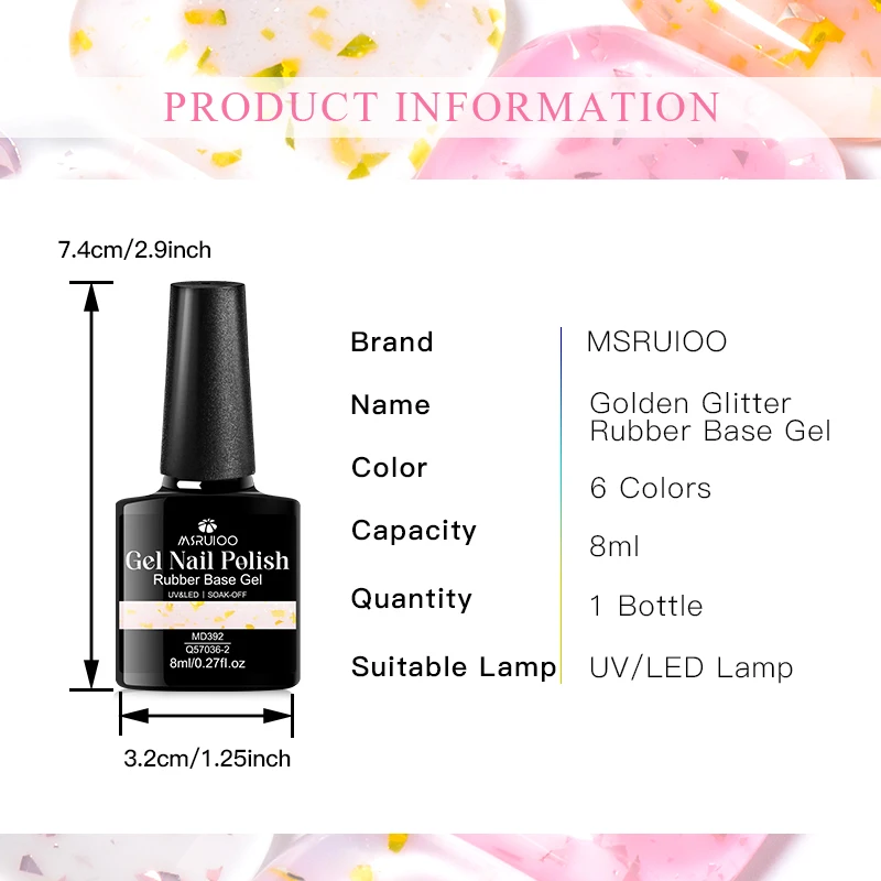 MSRUIOO 8ml Glitter Rubber Base Gel Nail Polish – Pink and White Glitter Glitter Semi-Permanent Art Varnish HEMA/TPO FREE