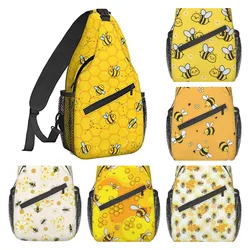 Cute Cartoon Bee Honeycomb Sling Backpack Chest Bag Crossbody Shoulder Bag Gym Cycling Travel Hiking Daypack for Men Women