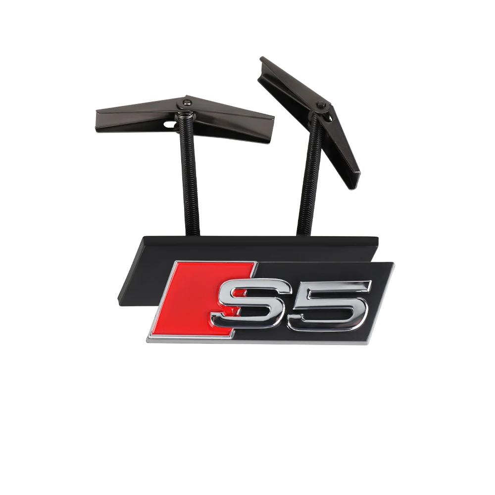 3D ABS Chrom Schwarz S Logo Kühlergrill-Emblem Aufkleber Auto Frontgrill-Abzeichen Dekoration für Audi RS3 RS4 RS5 RS6 RS7 S3 S4 S5 S6 S7 S8