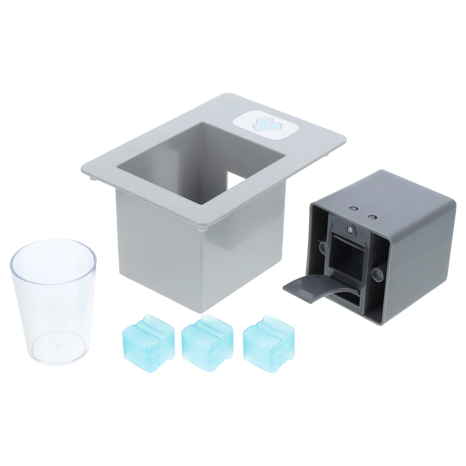 Kinder-Eisbereiter, grauer Körper, transparente Becherwürfel, realistische Simulation, Küchenspielset für Kleinkinder, interaktiv