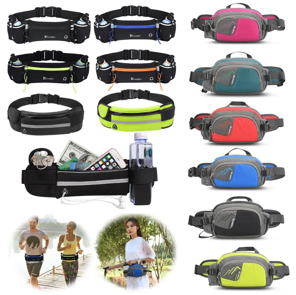 

Горячая унисекс поясная сумка для марафонского бега для телефона, бутылка с водой, спортивная поясная сумка для фитнеса, двойной карман, поясная сумка для бега