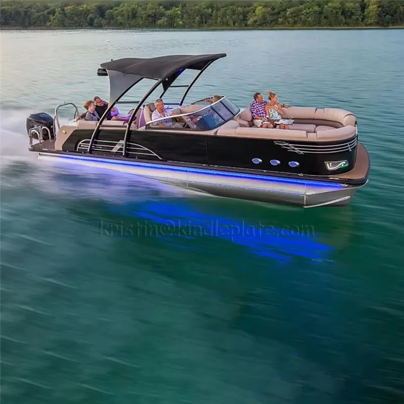 Customized 4-Person Aluminum Pontoon Catamaran Boat Welded Workmanship Sport Style for Family Outdoor Entertainment Floating Use