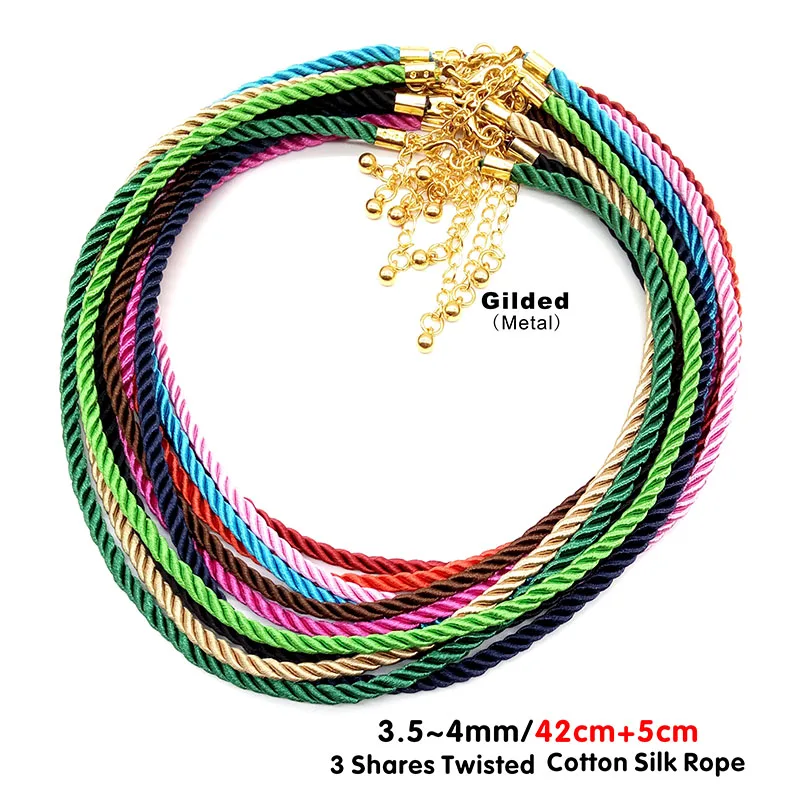 3 Pcs/lot 3.5~4mm Gold Color 3 Shares Silk Cord Necklace Pendant Bracelet Adjustable Lobster Clasp Rope Chain Jewelry Findings